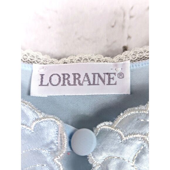 VINTAGE LORRAINE 80s/90 Nylon Maxi Night Gown USA Pale Blue Modest Cottage Small - Picture 6 of 8